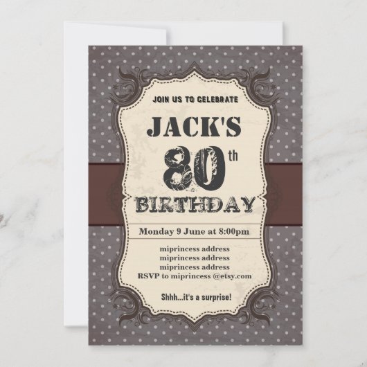 Invitation de fête d'anniversaire, couleur marron (Devant)