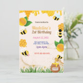 Invitation de fête d'anniversaire d'abeille (Debout devant)