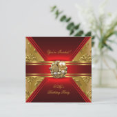 Invitation de fête d'anniversaire Damassé Rouge Or (Debout devant)