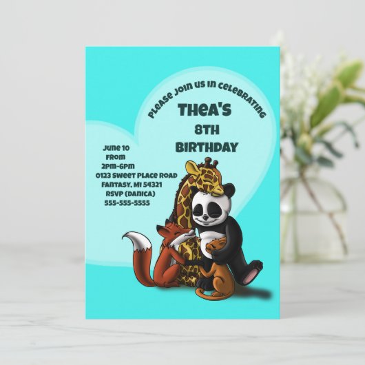 Invitation de fête d'anniversaire d'amis animaux (Debout devant)