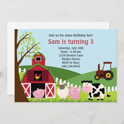 Invitation de fête d'anniversaire d'animaux de (Devant / Derrière)