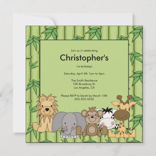 Invitation de fête d'anniversaire d'animaux de (Devant)