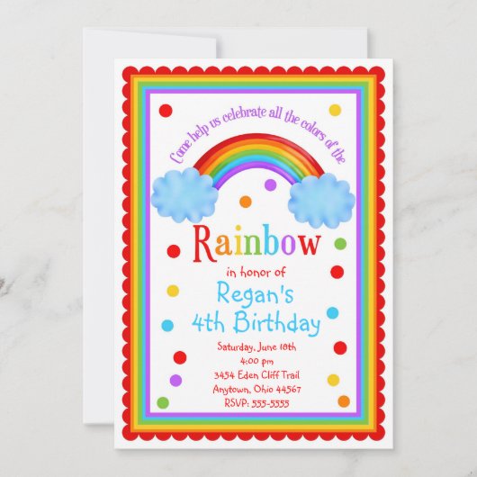 Invitation de fête d'anniversaire d'arc-en-ciel (Devant)