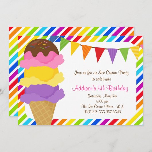 Invitation de fête d'anniversaire d'arc-en-ciel de (Devant / Derrière)