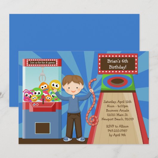 Invitation de fête d'anniversaire d'arcade (Devant / Derrière)