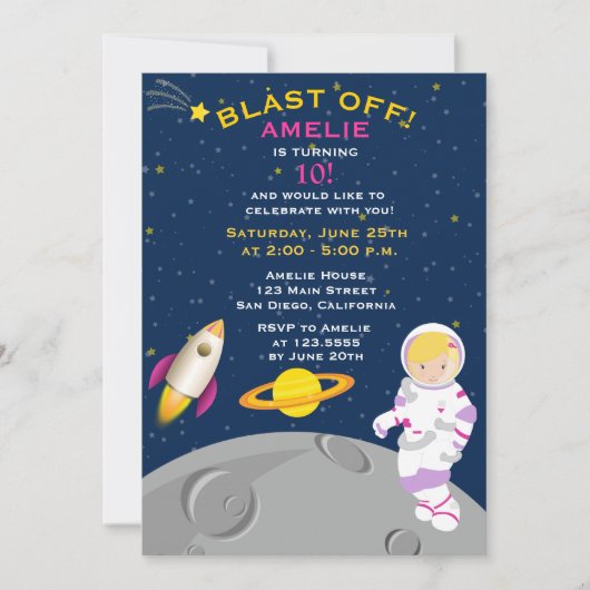 Invitation de fête d'anniversaire d'astronaute (Devant)