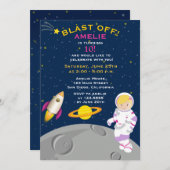 Invitation de fête d'anniversaire d'astronaute (Devant / Derrière)