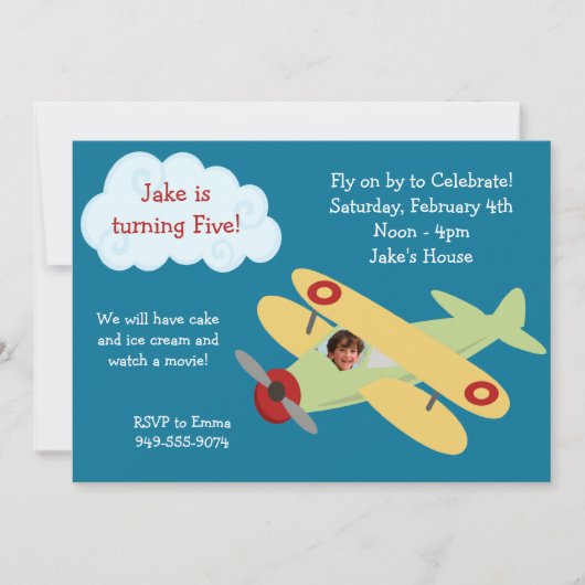 Invitation de fête d'anniversaire d'avion (Devant)
