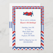 Invitation de fête d'anniversaire d'avion/bleu (Devant / Derrière)