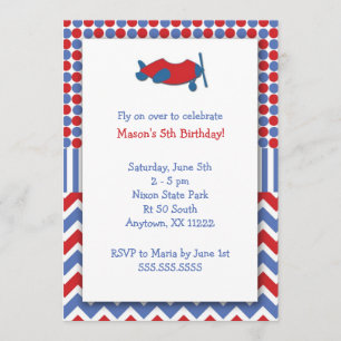 Invitation de fête d'anniversaire d'avion/bleu