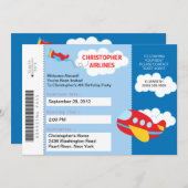 Invitation de fête d'anniversaire d'avion de carte (Devant / Derrière)