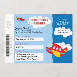 Invitation de fête d'anniversaire d'avion de carte