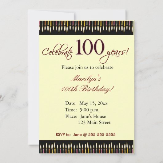 Invitation de fête d'anniversaire de 100 ans (Devant)