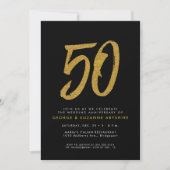 Invitation de fête d'anniversaire de 50 ans noir e (Devant)