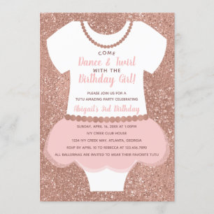 Invitation de fête d'anniversaire de Ballerina, or