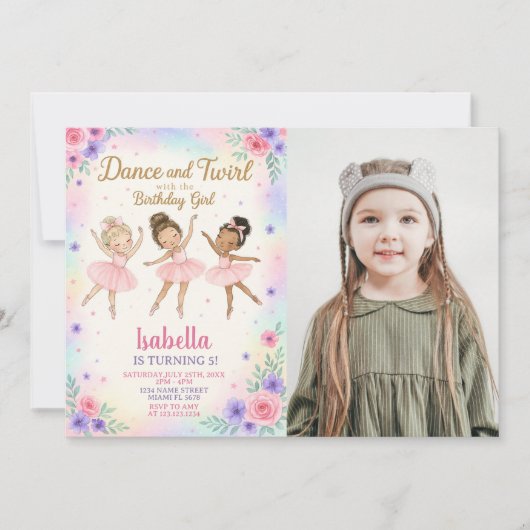 Invitation de fête d'anniversaire de Ballerina per (Devant)
