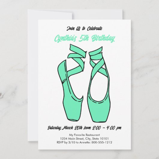 Invitation de fête d'anniversaire de ballet vert m (Devant)
