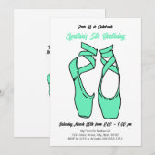 Invitation de fête d'anniversaire de ballet vert m (Devant / Derrière)