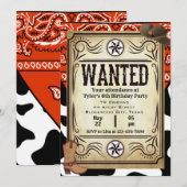 Invitation de fête d'anniversaire de Bandana Cowbo (Devant / Derrière)