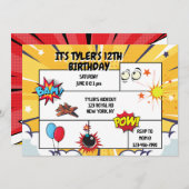 Invitation de fête d'anniversaire de bande dessiné (Devant / Derrière)