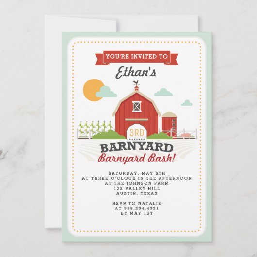 Invitation de fête d'anniversaire de Barnyard (Devant)