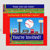 Invitation de fête d'anniversaire de base-ball de (Devant / Derrière)