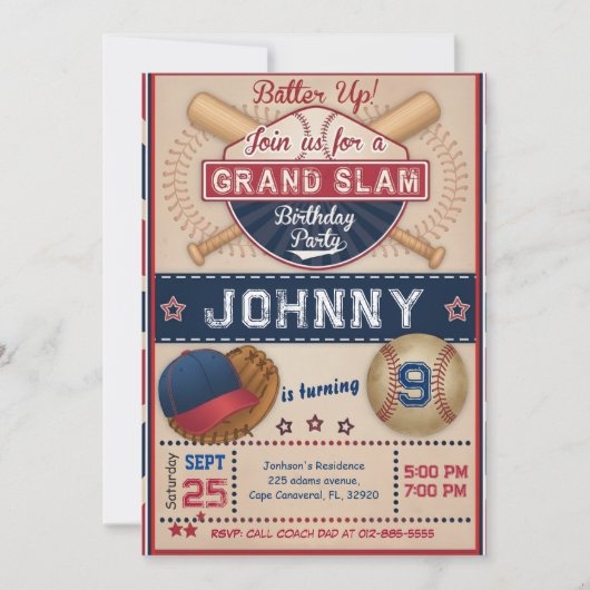 Invitation de fête d'anniversaire de baseball pers (Devant)