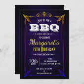 Invitation de fête d'anniversaire de BBQ de bleu (Devant / Derrière)