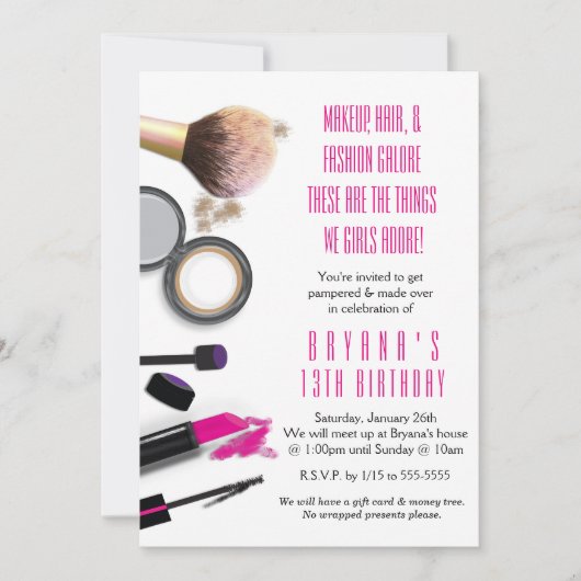Invitation de fête d'anniversaire de beauté de maq (Devant)