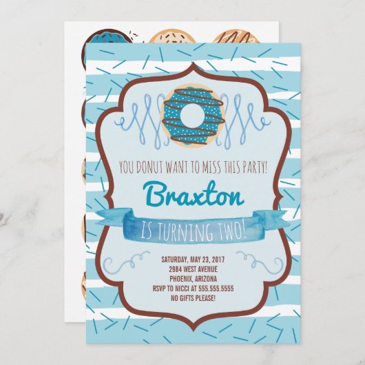 Invitation de fête d'anniversaire de beignet pour (Devant / Derrière)