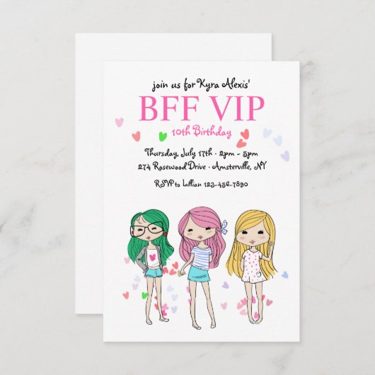 Invitation de fête d'anniversaire de BFF VIP (Devant / Derrière)