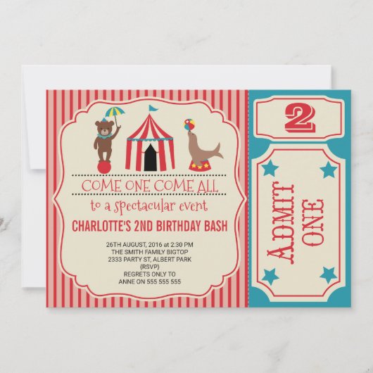 Invitation de fête d'anniversaire de billet de (Devant)