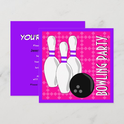 Invitation de fête d'anniversaire de bowling - (Devant / Derrière)
