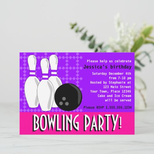 Invitation de fête d'anniversaire de bowling - (Debout devant)