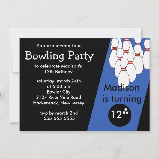 Invitation de fête d'anniversaire de bowling (Devant)