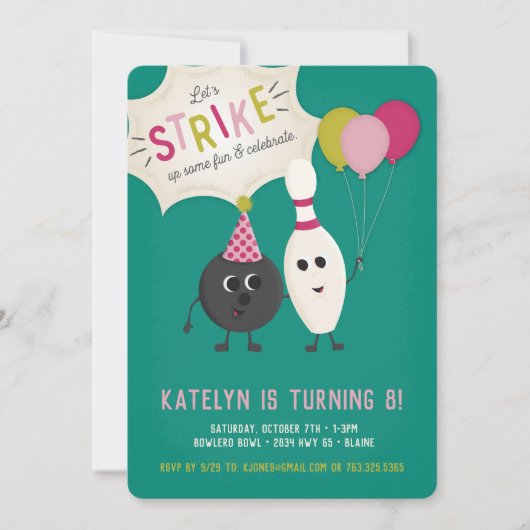 Invitation de fête d'anniversaire de bowling - (Devant)