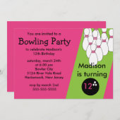 Invitation de fête d'anniversaire de bowling (Devant / Derrière)