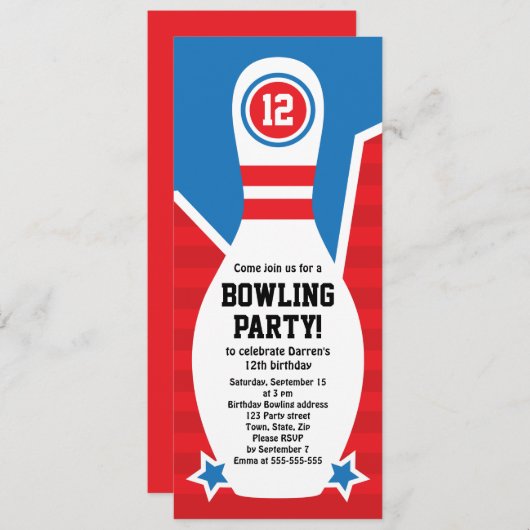 Invitation de fête d'anniversaire de bowling avec (Devant / Derrière)