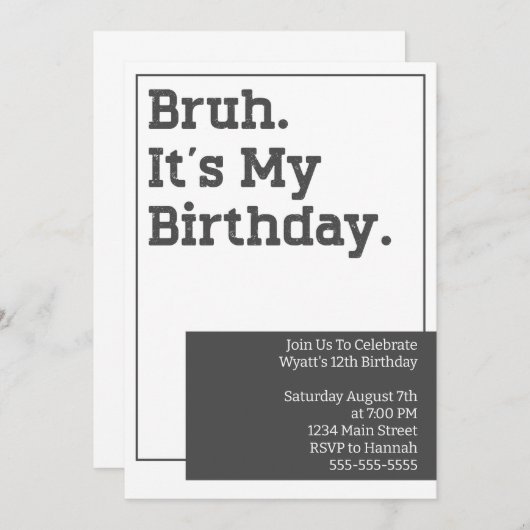 Invitation de fête d'anniversaire de Bruh Invitati (Devant / Derrière)