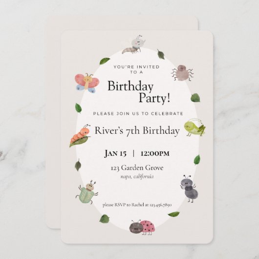 Invitation de fête d'anniversaire de bug (Devant / Derrière)