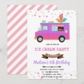 Invitation de fête d'anniversaire de camion de gla (Devant / Derrière)