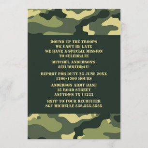 Invitation de fête d'anniversaire de camouflage -