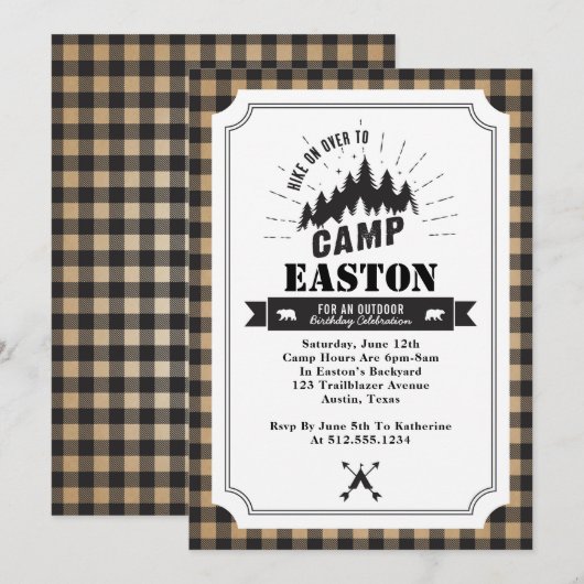 Invitation de fête d'anniversaire de camp (Devant / Derrière)