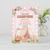 Invitation de fête d'anniversaire de camping rose (Debout devant)