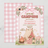 Invitation de fête d'anniversaire de camping rose (Devant / Derrière)