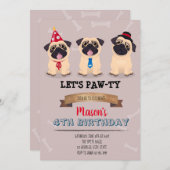 Invitation de fête d'anniversaire de carlin (Devant / Derrière)