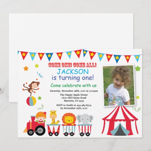 Invitation de fête d'anniversaire de carnaval de (Devant / Derrière)