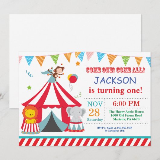 Invitation de fête d'anniversaire de carnaval de (Devant / Derrière)