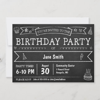 Invitation de fête d'anniversaire de Chalkboard