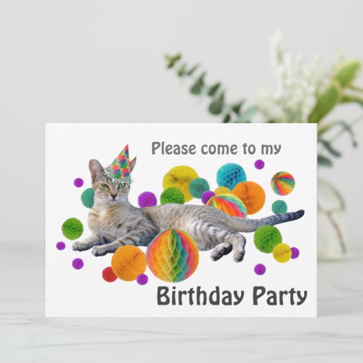 Invitation de fête d'anniversaire de chat de (Debout devant)